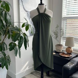 Venus, emerald/evergreen xs exposed shoulder knee length cocktail or sundress.
